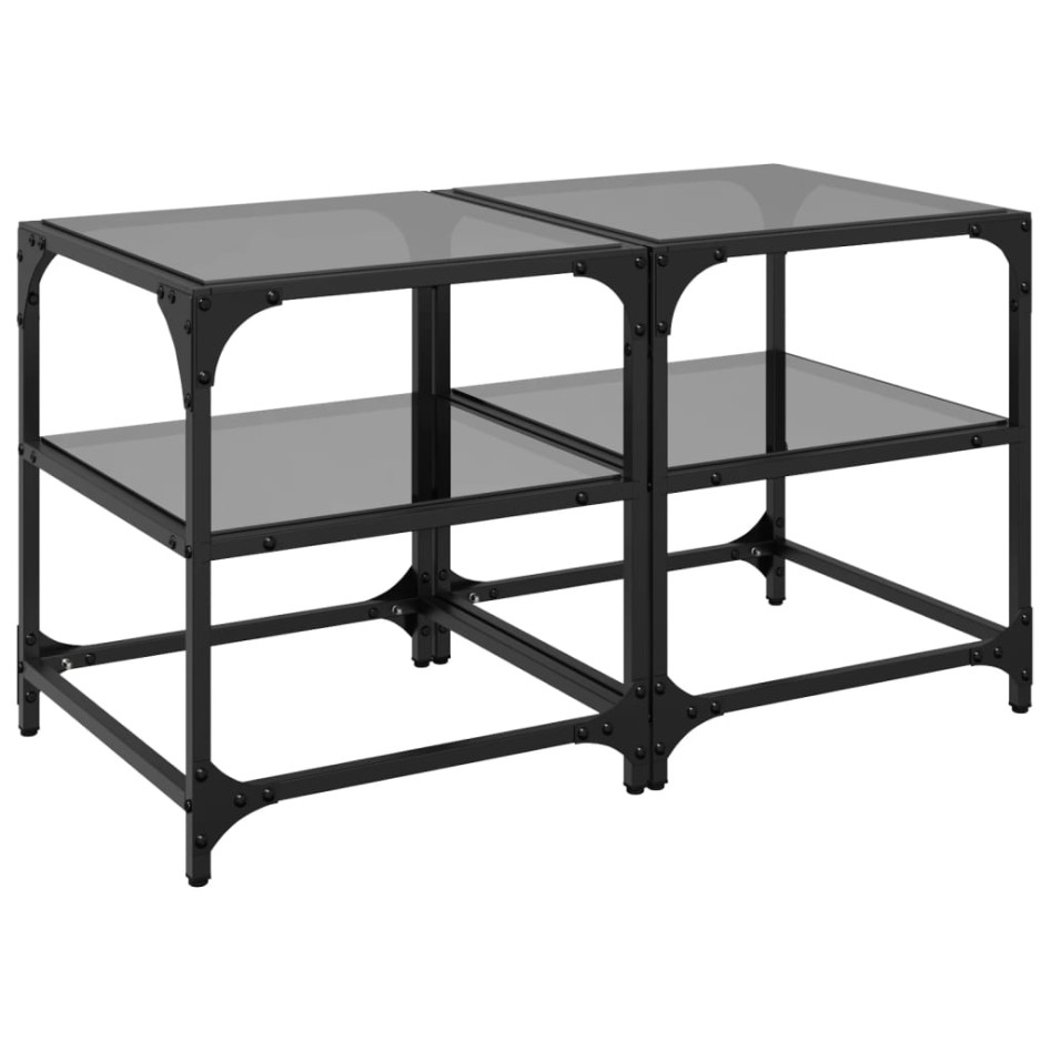 Mesa de centro superficie vidrio 2 uds acero negro 40x40x45