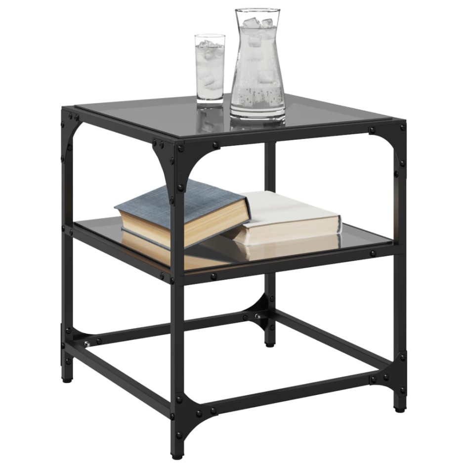 Mesa de centro superficie vidrio 2 uds acero negro 40x40x45