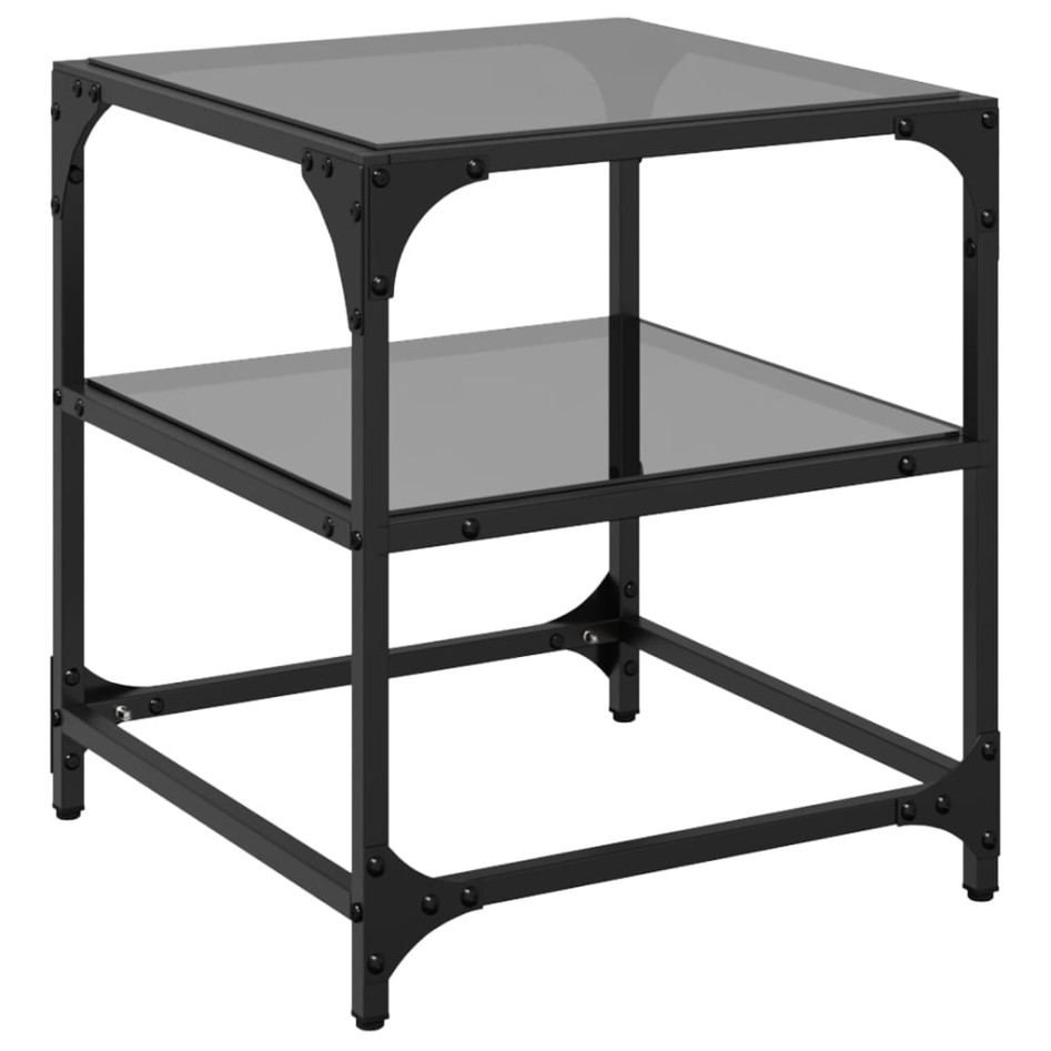 Mesa de centro superficie vidrio 2 uds acero negro 40x40x45
