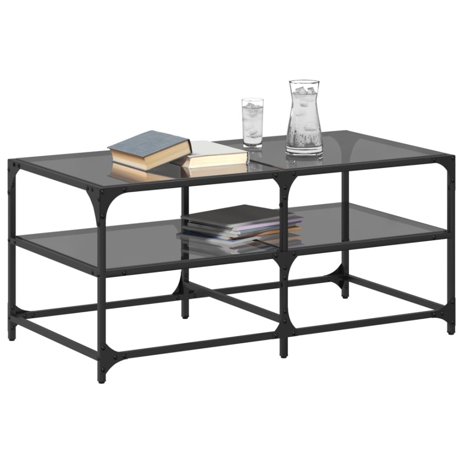 Mesa de centro superficie de vidrio acero negra 98,5x50x45