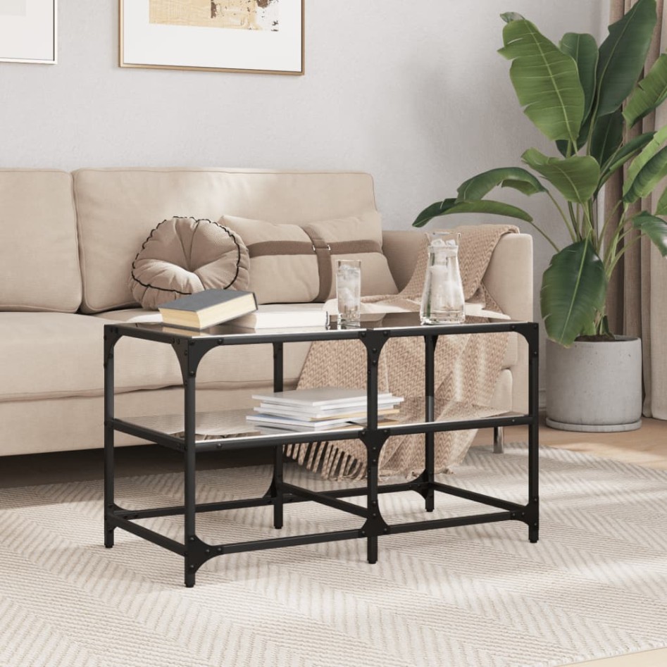 Mesa de centro superficie de vidrio acero negra 78,5x40x45
