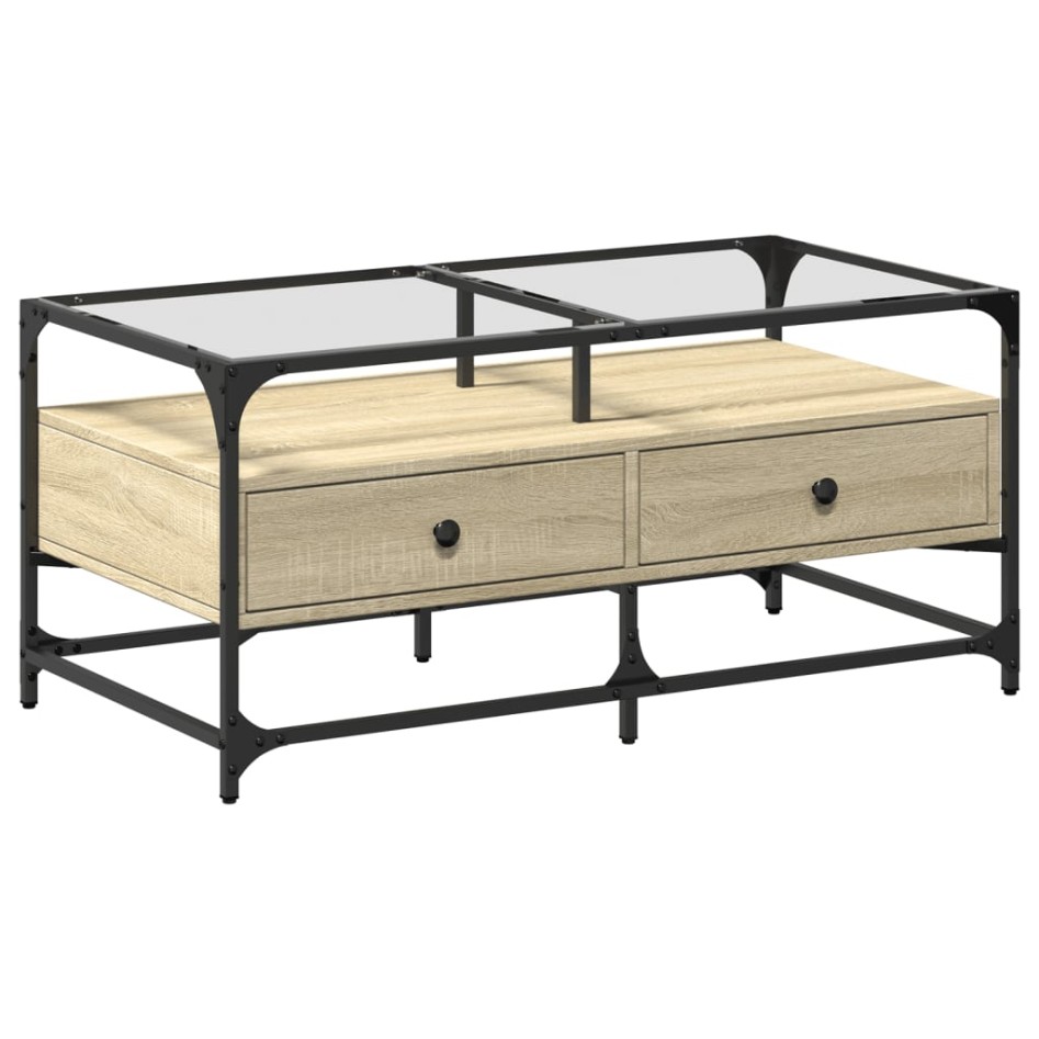 Mesa de centro tapa de vidrio acero roble Sonoma 98,5x50x45