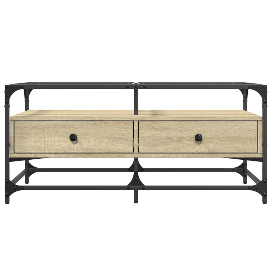 Mesa de centro tapa de vidrio acero roble Sonoma 98,5x50x45