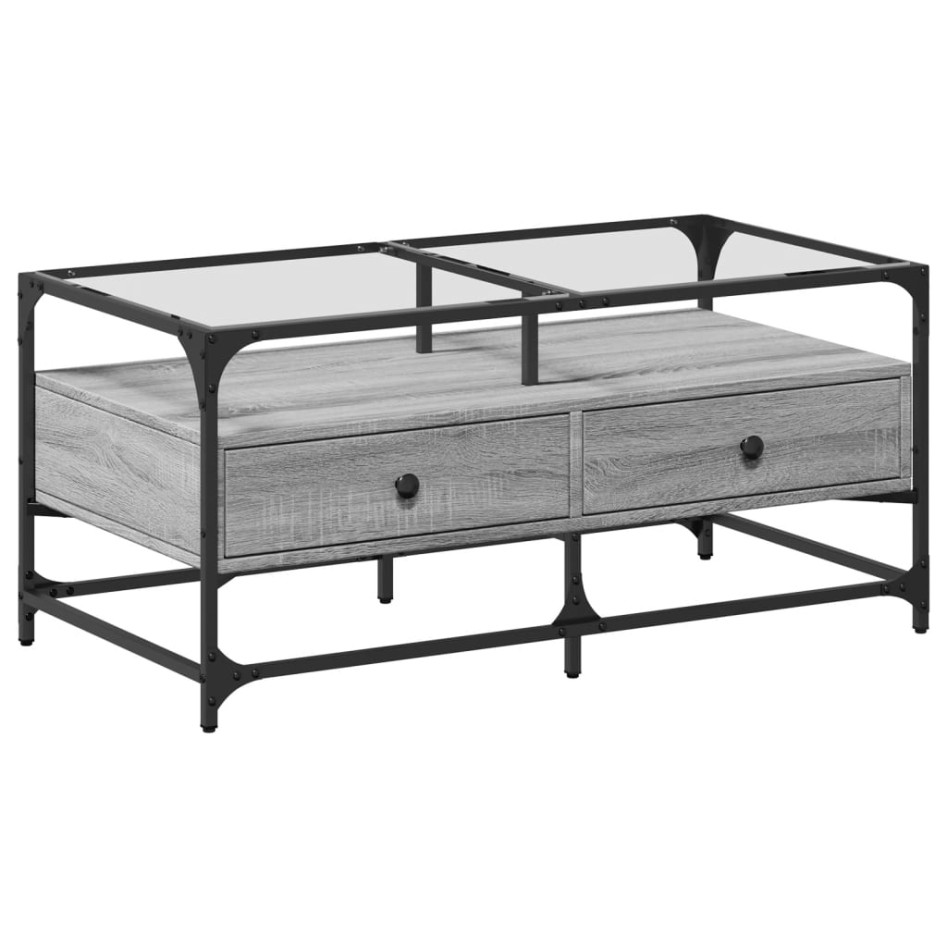 Mesa de centro tapa de vidrio acero gris Sonoma 98,5x50x45