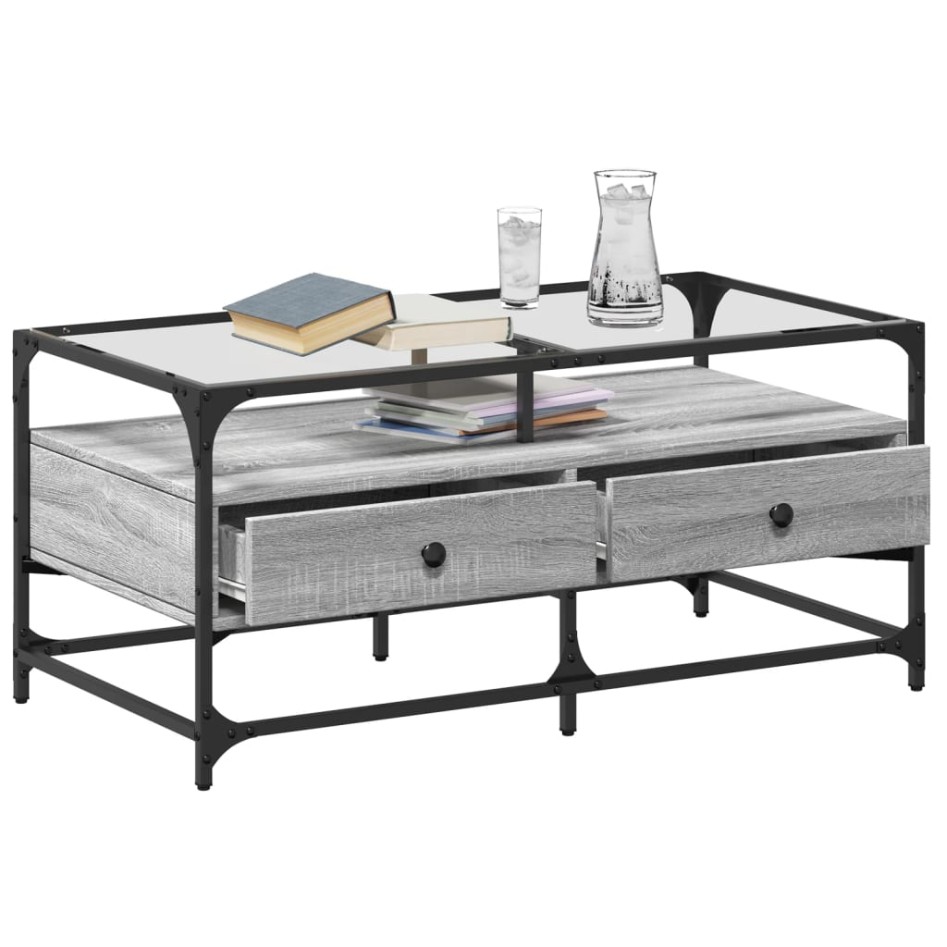 Mesa de centro tapa de vidrio acero gris Sonoma 98,5x50x45