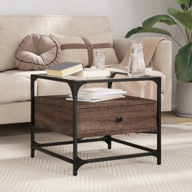 Mesa de centro con puertas de vidrio marrón roble 50x50x45