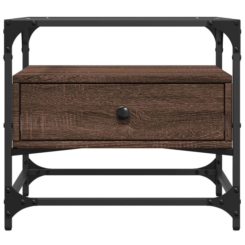 Mesa de centro con puertas de vidrio marrón roble 50x50x45