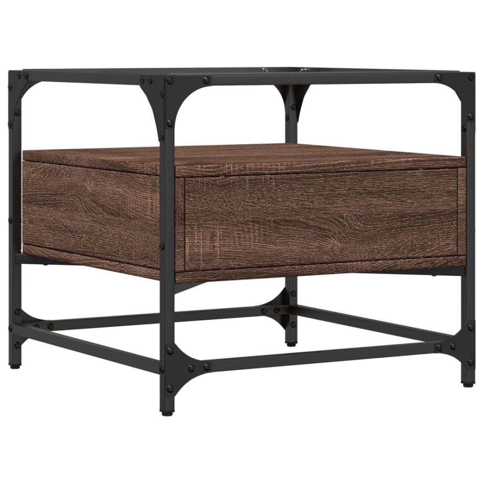 Mesa de centro con puertas de vidrio marrón roble 50x50x45