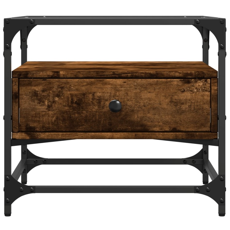 Mesa de centro tapa de vidrio acero roble ahumado 50x50x45