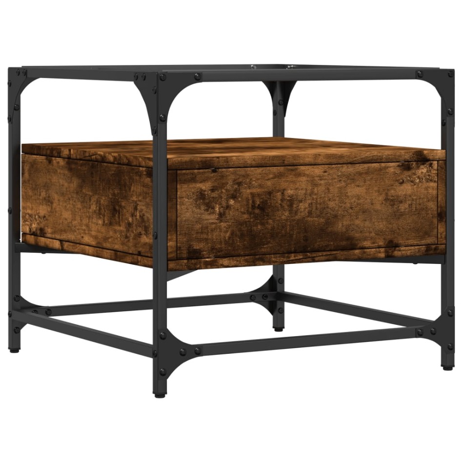 Mesa de centro tapa de vidrio acero roble ahumado 50x50x45