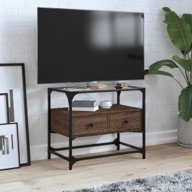 Mueble TV cristal y madera ingeniería marrón roble 60x35x51