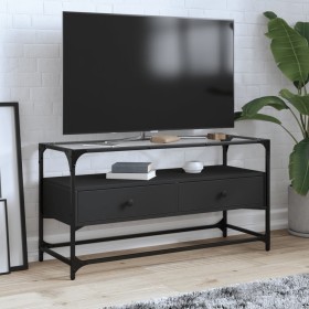 Mueble TV cristal y madera ingeniería negro 98x35x51