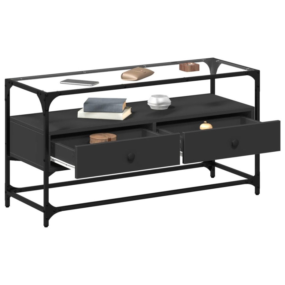 Mueble TV cristal y madera ingeniería negro 98x35x51