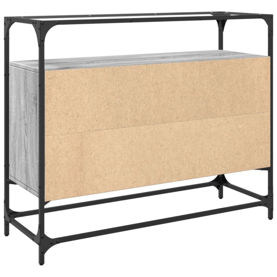 Aparador cristal y madera ingeniería gris Sonoma 98x35x81