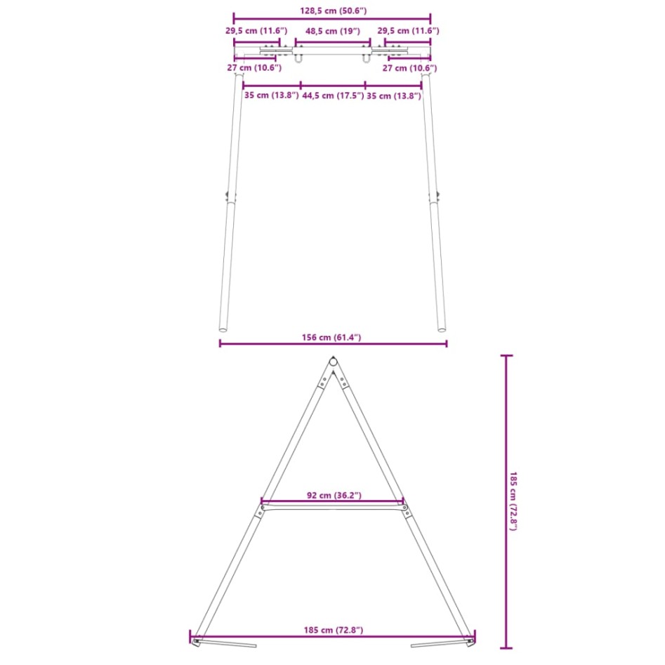 Estructura columpio exterior y 2 ganchos para colgar acero