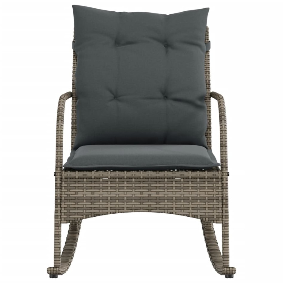 Silla mecedora de jardín con cojines ratán sintético