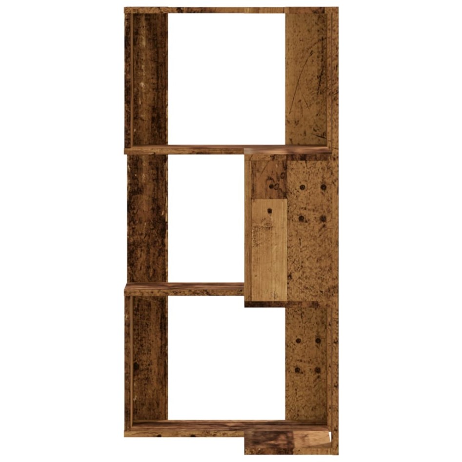 Estantería de esquina 3 niveles madera envejecida 50x50x102