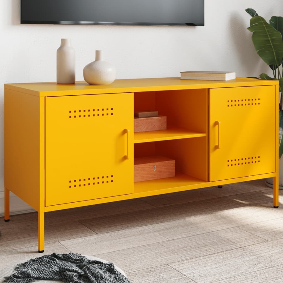 Mueble de TV de acero amarillo mostaza 100,5x39x50,5