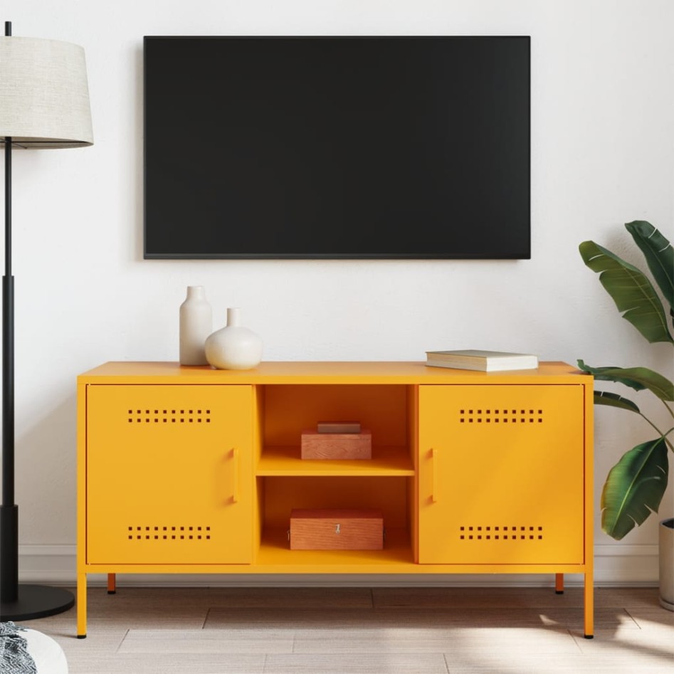 Mueble de TV de acero amarillo mostaza 100,5x39x50,5