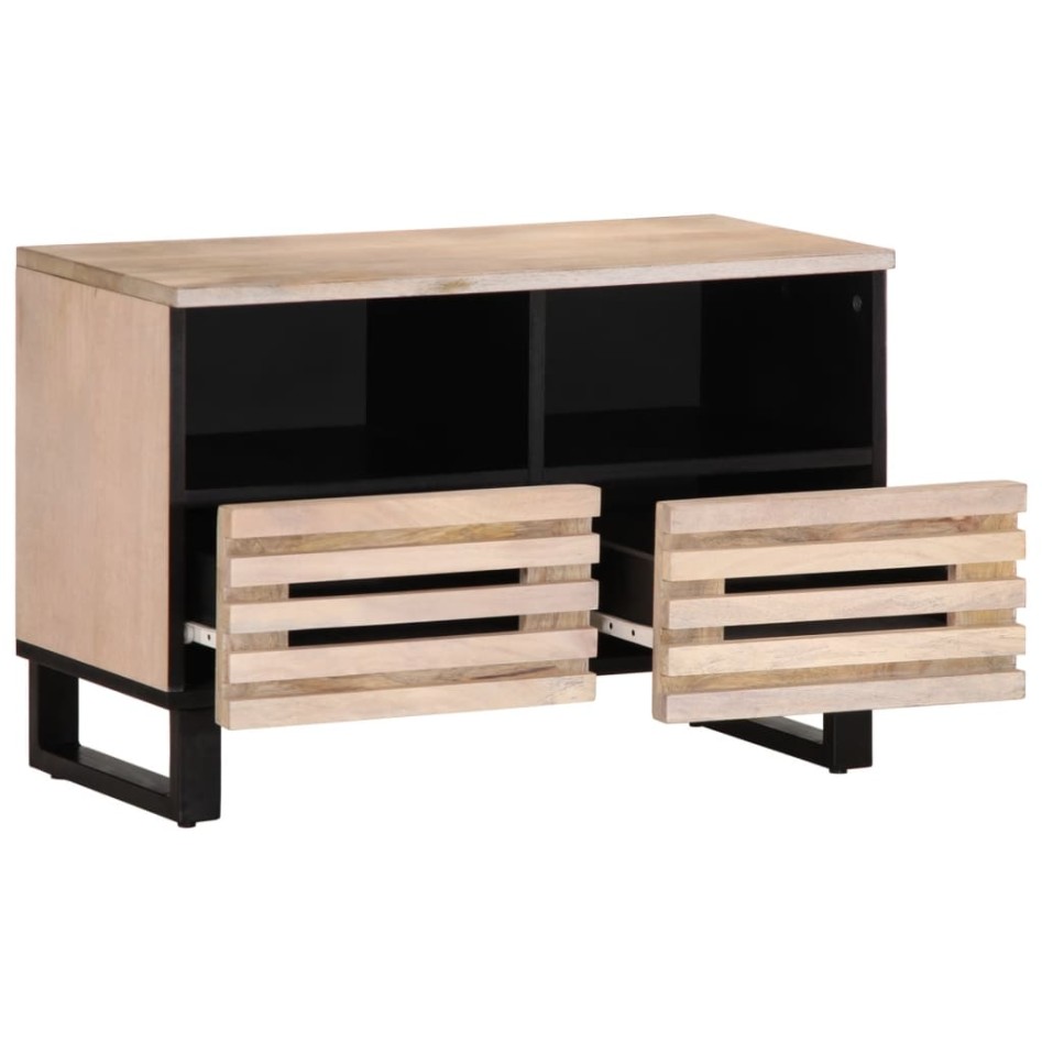 Mueble de TV madera maciza de mango blanco 70x34x46