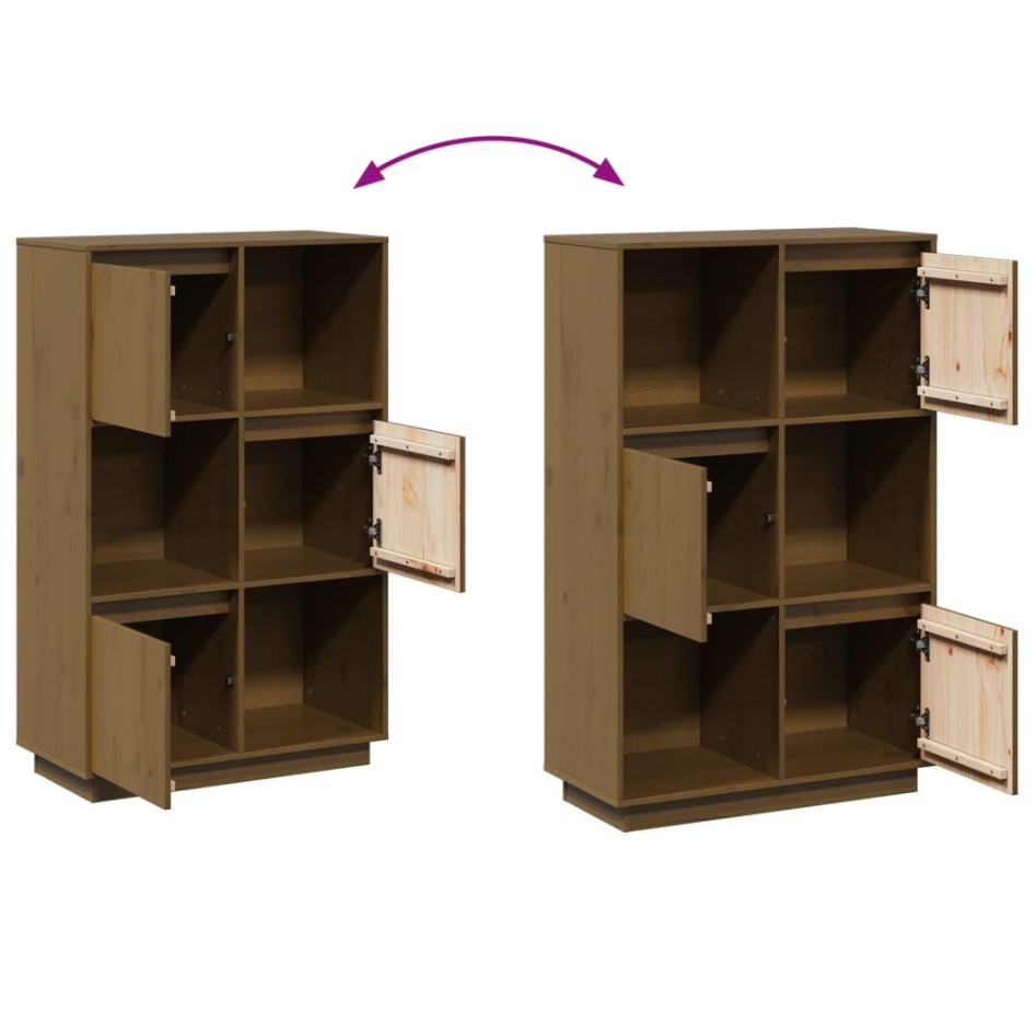 Aparador alto de madera maciza de pino marrón miel 74x35x117