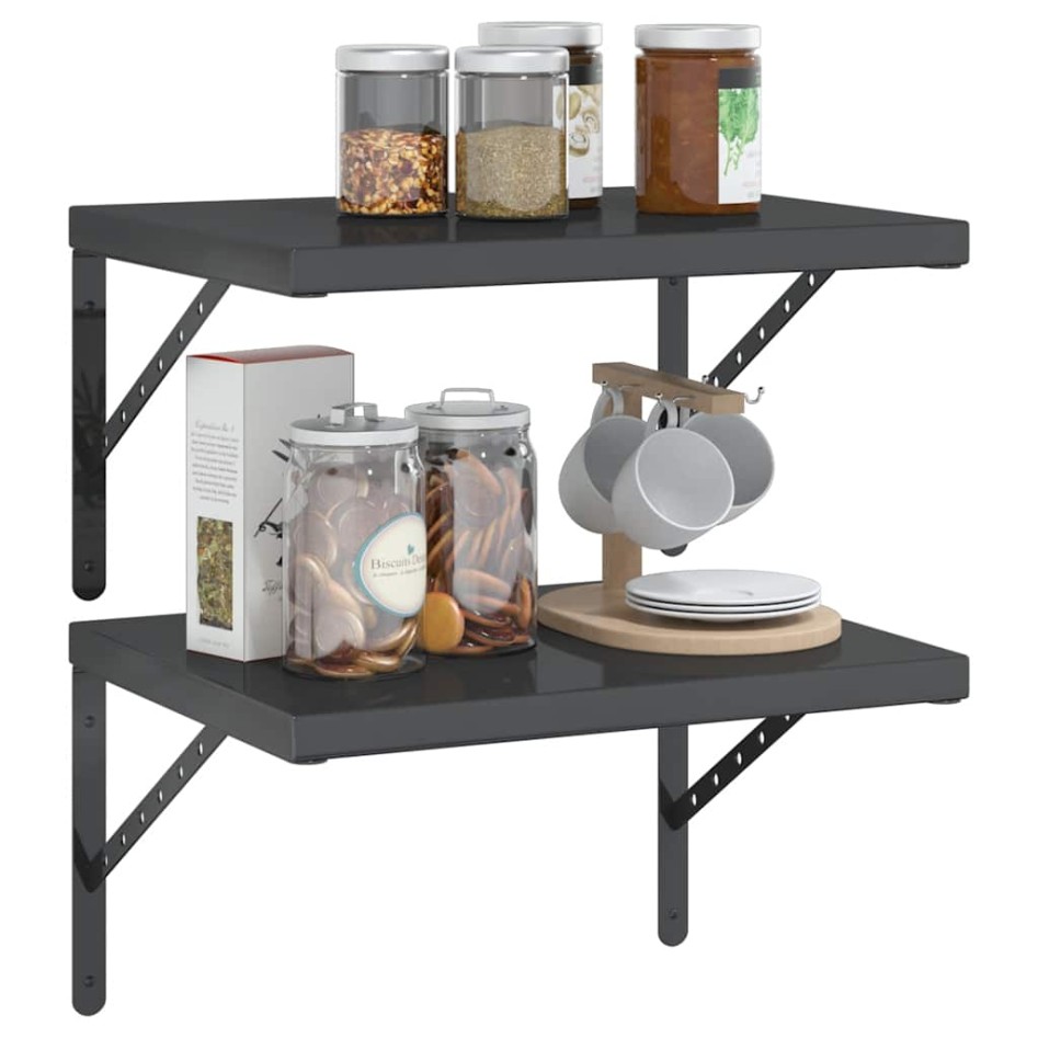 Estantes de pared 2 uds acero inoxidable negro 50x40x3