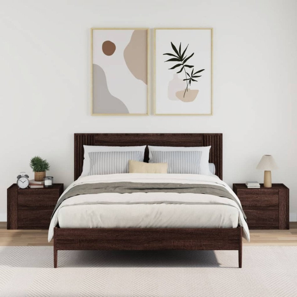 Mesitas de noche de pared 2 uds color marrón roble 45x30x35