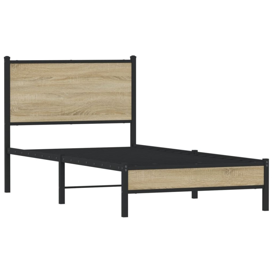 Estructura de cama sin colchón metal roble Sonoma 75x190