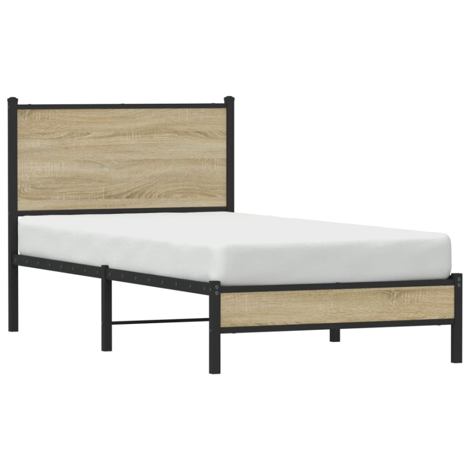 Estructura de cama sin colchón metal roble Sonoma 75x190