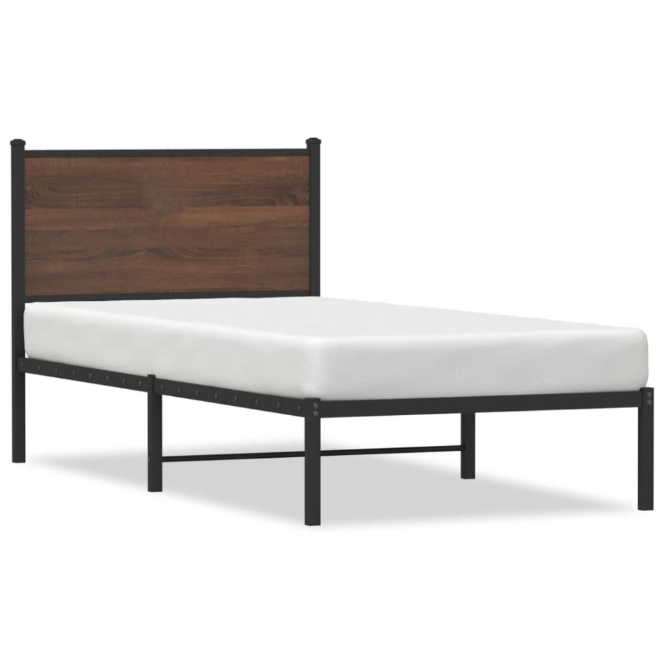 Estructura de cama sin colchón metal marrón roble 75x190