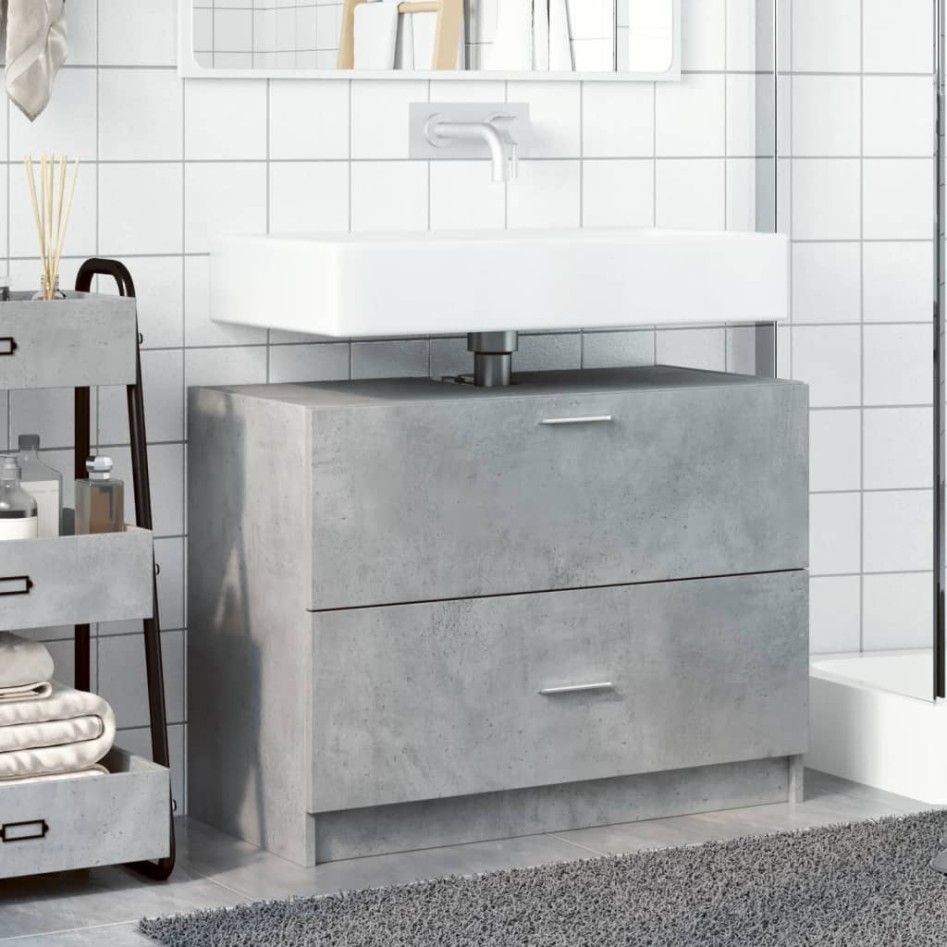 Armario de lavabo madera ingeniería gris hormigón 78x37x59