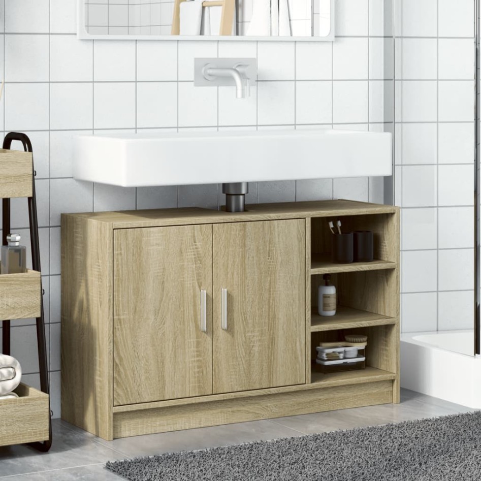 Armario de lavabo madera de ingeniería roble Sonoma 90x29x55