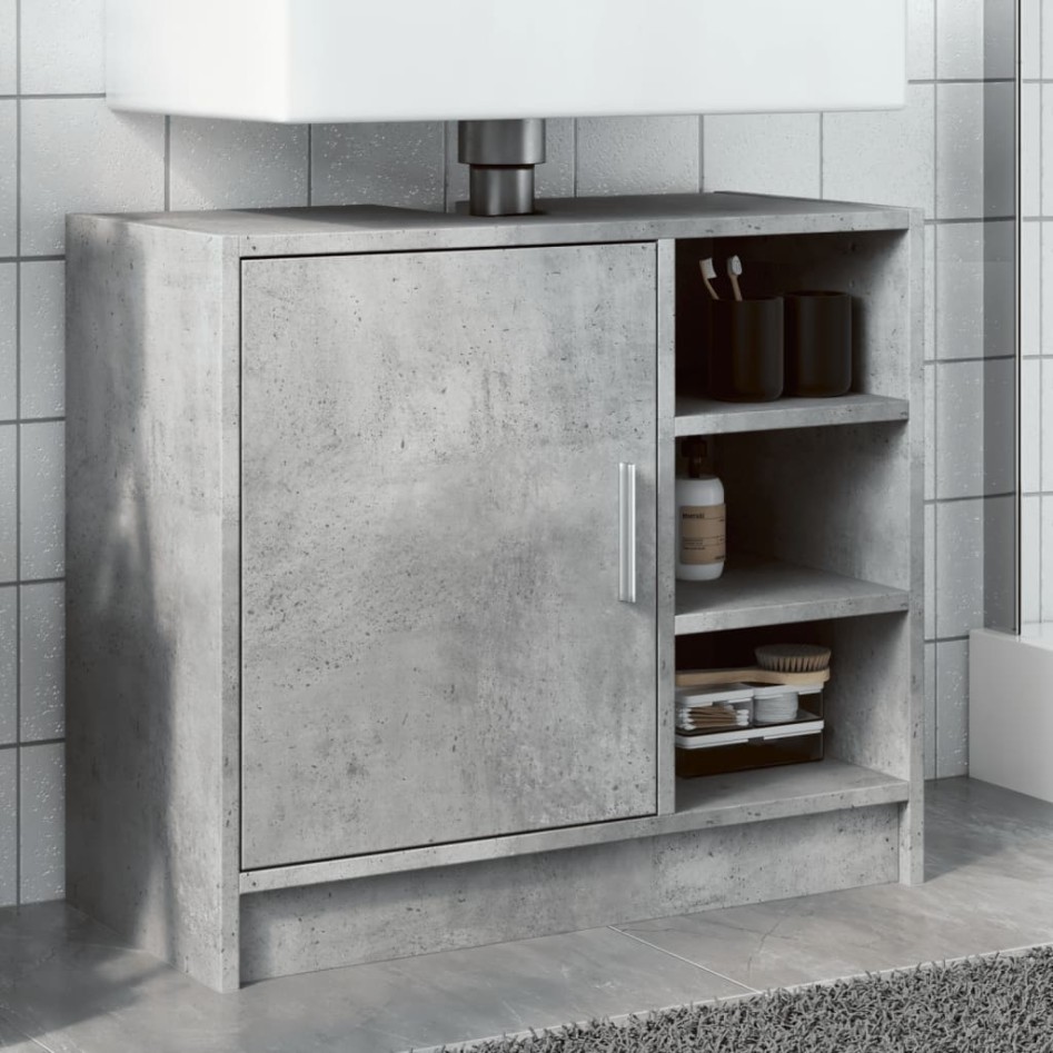 Armario de lavabo madera ingeniería gris hormigón 63x29x55
