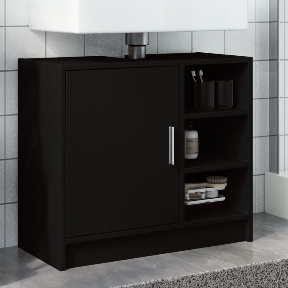 Armario para lavabo madera de ingeniería negro 63x29x55