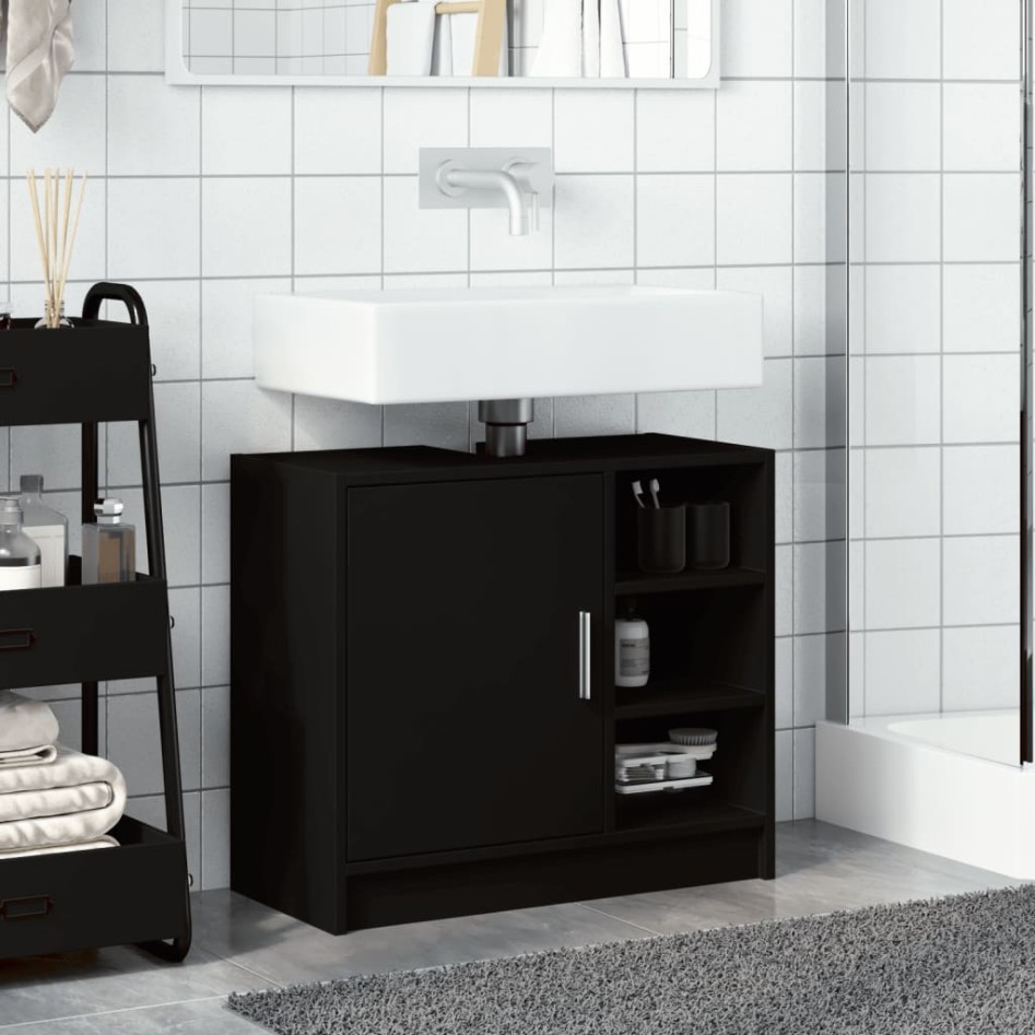 Armario para lavabo madera de ingeniería negro 63x29x55