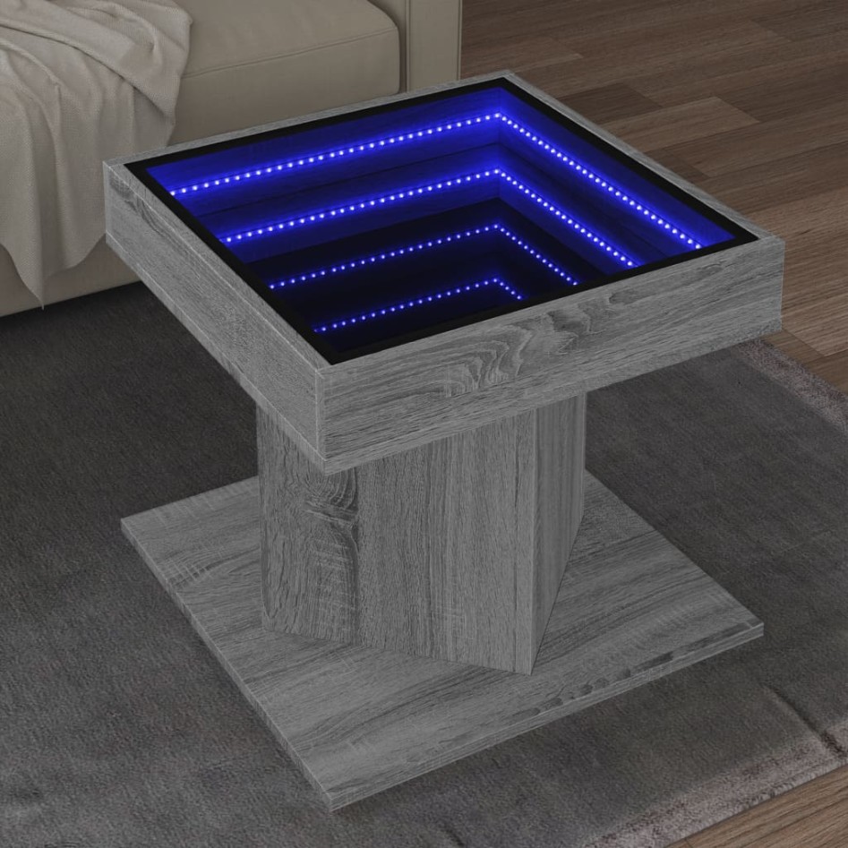 Mesa de centro y LED madera ingeniería gris Sonoma 50x50x45