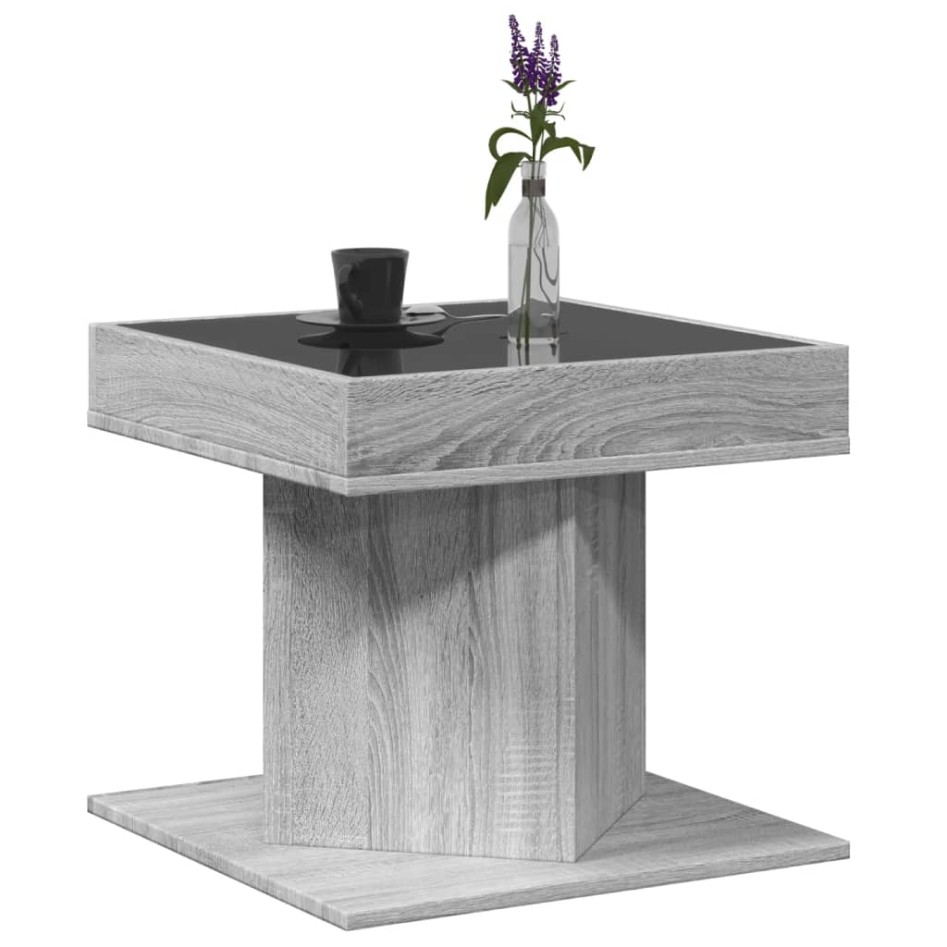 Mesa de centro y LED madera ingeniería gris Sonoma 50x50x45