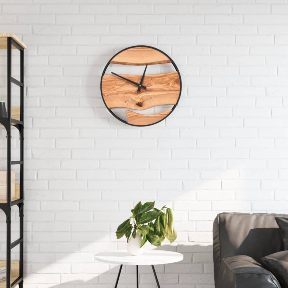 Reloj de pared hierro y madera de olivo marrón Ø35