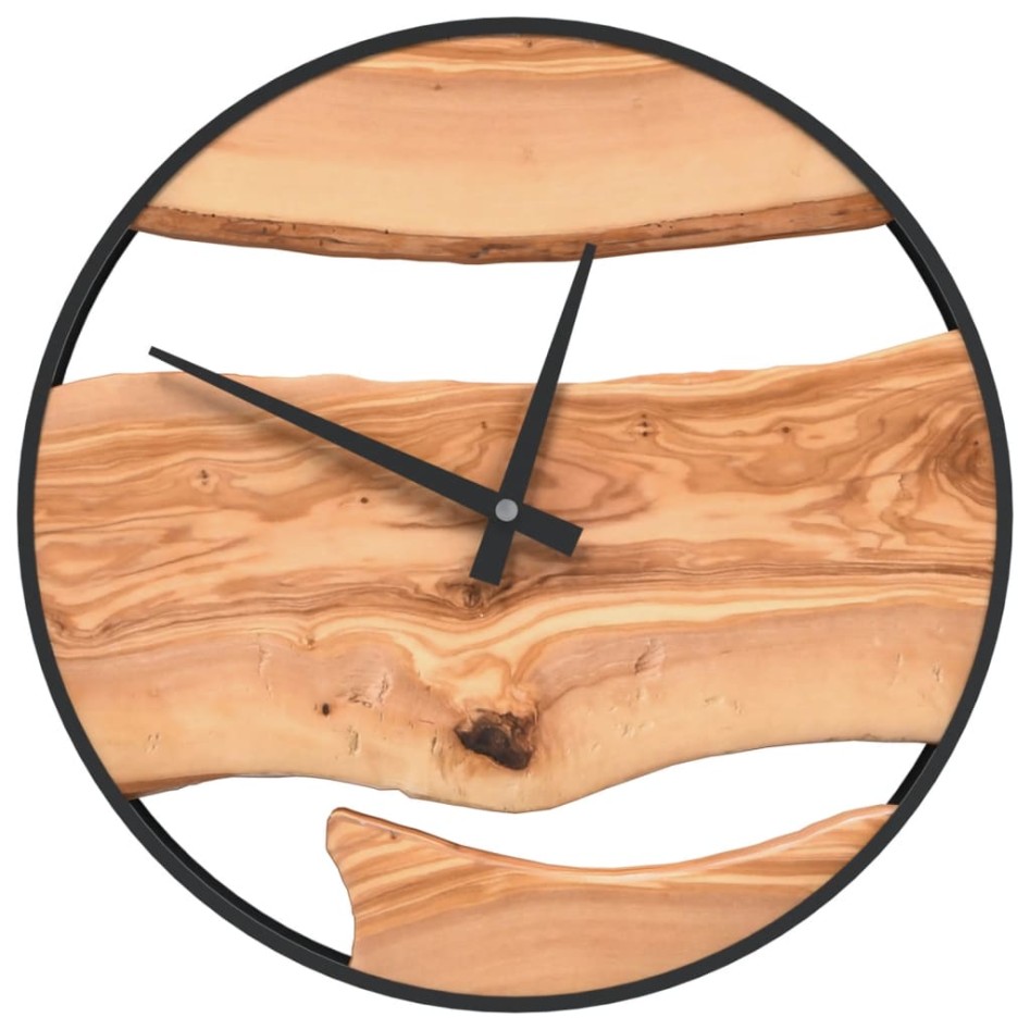 Reloj de pared hierro y madera de olivo marrón Ø35