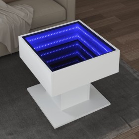 Mesa de centro con luz LED madera ingeniería blanca 50x50x45