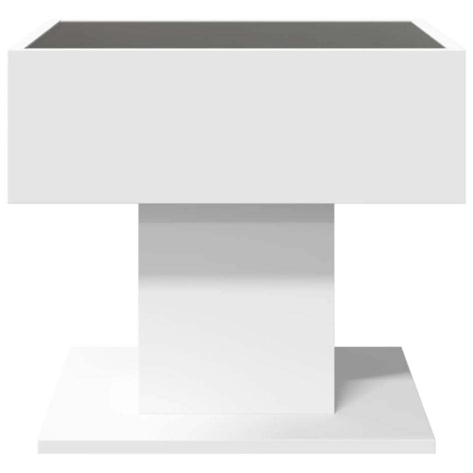 Mesa de centro con luz LED madera ingeniería blanca 50x50x45