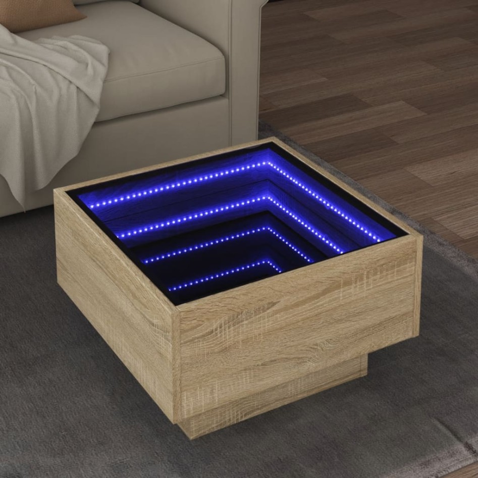 Mesa de centro y LED madera ingeniería roble Sonoma 50x50x30