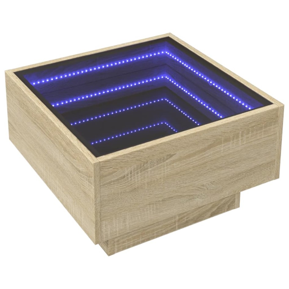 Mesa de centro y LED madera ingeniería roble Sonoma 50x50x30