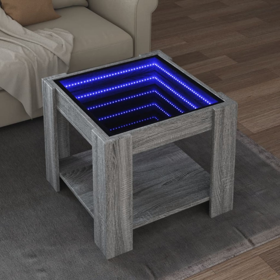 Mesa de centro y LED madera ingeniería gris Sonoma 53x53x45