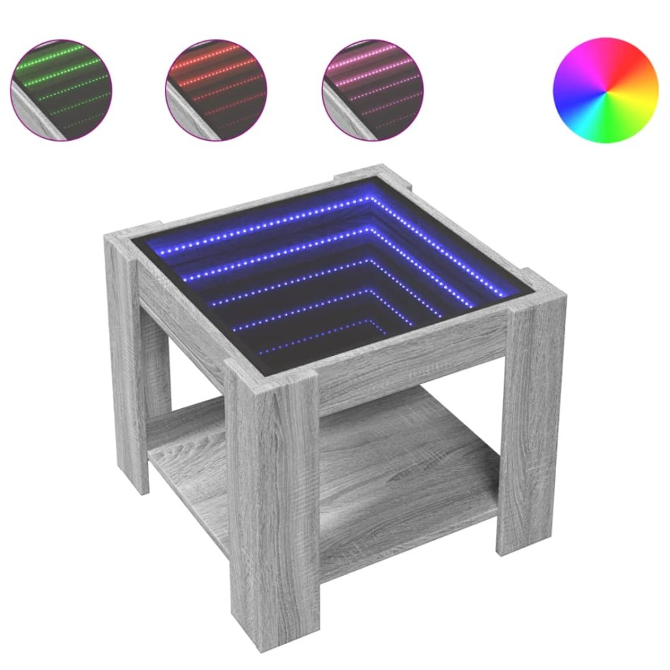 Mesa de centro y LED madera ingeniería gris Sonoma 53x53x45