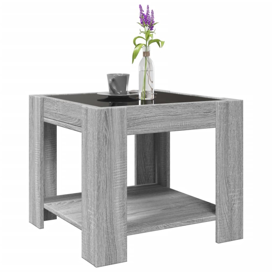 Mesa de centro y LED madera ingeniería gris Sonoma 53x53x45