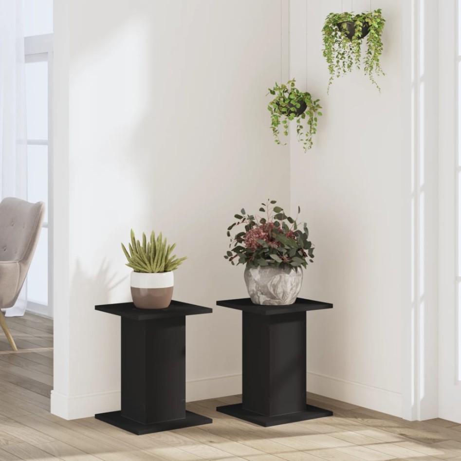 Soportes de plantas 2 uds madera ingeniería negro 30x30x40