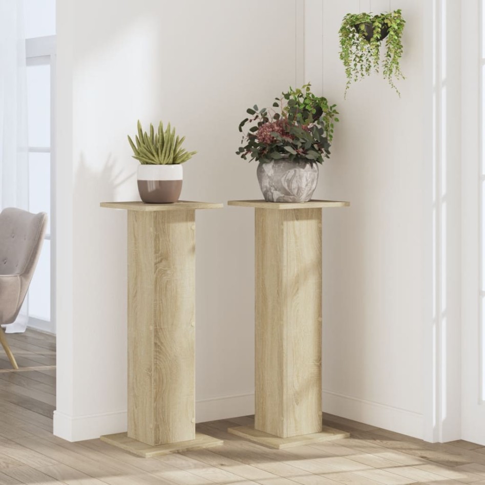 Soportes para plantas 2 uds madera roble Sonoma 30x30x80
