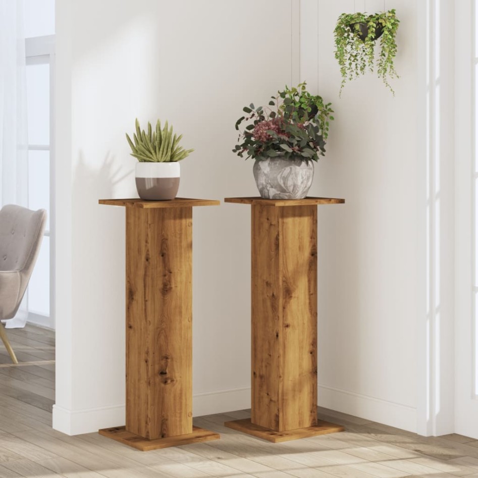 Soportes para plantas 2 uds madera roble artisian 30x30x80