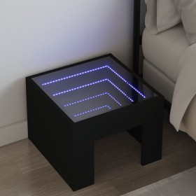 Mesita de noche con Infinity LED negro 40x40x30
